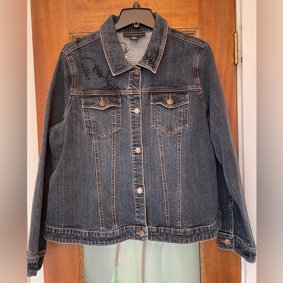 Venezia Woman Plus Dark Wash Embellished Beaded Cotton/Spandex Jean Jacket 18/20 - Picture 1 of 8
